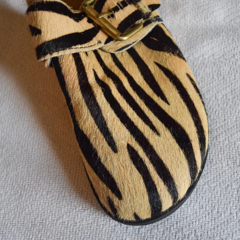 Free People Seattle tan and black slingback zebra print genuine calf hair clog - Picture 3 of 8